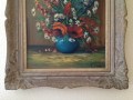 Jarron color azul con flores